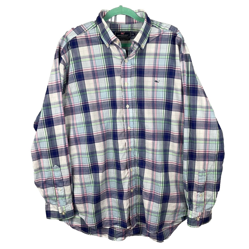 Vineyard Vines Classic Fit Whale Shirt Mens Extra Large XL Plaid Preppy Collared